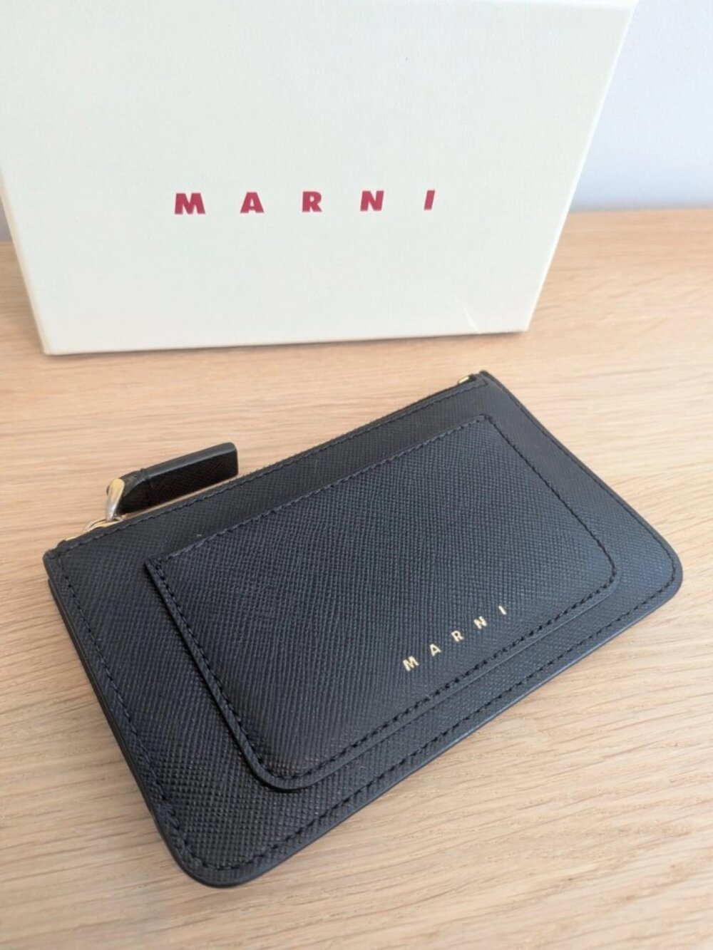Marni Saffiano Leather Zip Card Holder Black